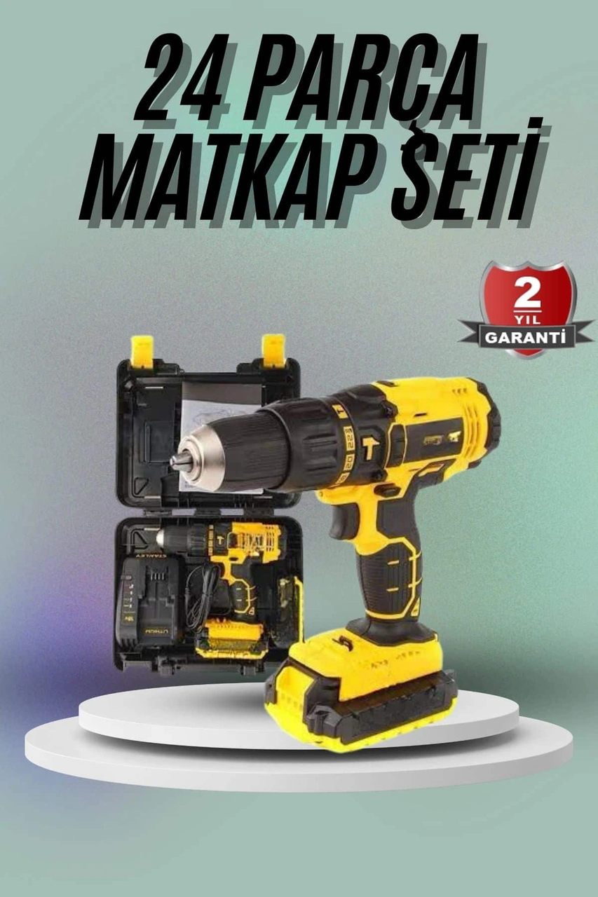 Matkap Seti 24 Parça Çift Bataryalı Darbeli Led Işıklı Vidalama Çok Renkli