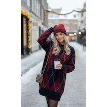 Sayzen Your Shine Kadin Baklava Argyle Desenli Kazak-elbise Sy-2517 Lacivert