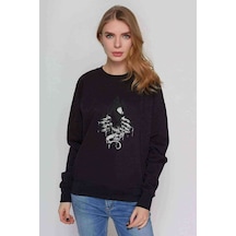 Venom Zehirli Öfke Baskılı Siyah Kadın Sweashirt (534629633)