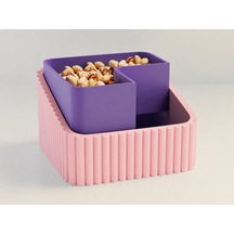 3d Baskı Fıstık Kasesi - Çift Hazneli Kabuk Ayırıcı Sunum Kasesi - Pembe Mor Çok Renkli