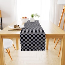 Dama Desenli Alevli Siyah Beyaz Dijital Baskılı Petek Dokuma Runner 40x140