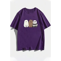 Unisex Kafadar Ayılar Tasarım Tshirt Mor