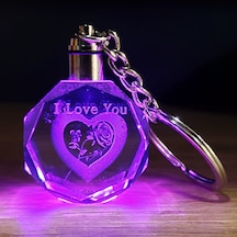 I Love You İçinde Gül Renk Değiştiren Kristal Anahtarlık Açık Gri