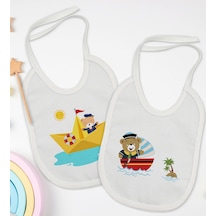 BK Kids Sevimli Kaptan Tasarımlı 2’li Beyaz Mama Önlüğü-1 Beyaz