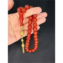 Sevgiliye Özel Hediye Sıkma Çubuk Kehribar Tesbih Küre Kesim Kırmızı Renk 14mmx13mm H-1777.