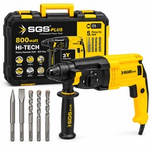 Sgs Plus Hı-tech 800w Sds Plus 3 Fonksiyonlu Kırıcı Delici Hilti 5 Parça Uç Setli, Taşıma Çantalı