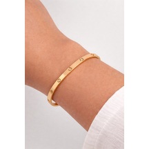 Çelik Gold İkonik Model Taşlı Tiny Kelepçe 3mm -kararma Yapmaz- Altın