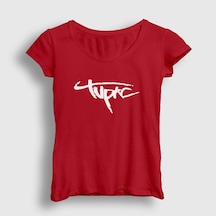 Presmono Kadın Logo Tupac Shakur T-shirt Kırmızı