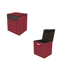 Konak Züccaciye 38x33x33 Ekoseli Xlarge Kapaklı Saklama Kutusu