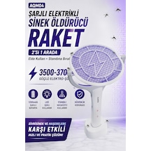 Aqm04 Şarjlı Elektrikli Auhma Sinek Öldürücü Raket 3500-3700v , Standlı Masaüstü Kullanım, Led Işıklı, 1200mah