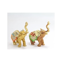 Swaroski Taşlı Tekli Fil Figürü Dekoratif Obje 10x9 Cm