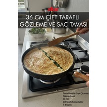 36 Cm Çift Taraflı Sapı Çıkarılıp Fırına Atılabilir Gözleme Ve Et Pişirme Izgara Tavası Döküm Granit Siyah