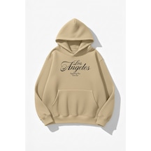 Uyguntarz Unisex Yumuşak Dokulu San Francisco Since 1974 Baskılı Tasarım Oversize 3 İplik Hoodie Sweatshirt Bej