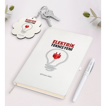 Kişiye Özel Elektrik Teknisyeni Beyaz Defter Kalem Ve Anahtarlık