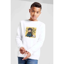 Tshirthane Anime One Piece Luffy Run Baskılı Unisex Çocuk Beyaz Sweatshirt Beyaz