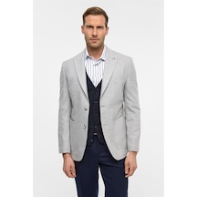 Süvari Gri Slim Desenli Mono Yaka 6 Drop Ceket Gri