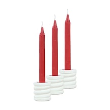 Eskitme Mumluk Şamdan 3 Adet Tealight Ve İnce Mum Uyumlu Spiral Model - Beyaz