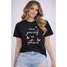 Herkesemoda Prove To Yourself Detaylı Basic T-shirt Siyah