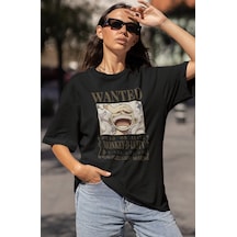 Sevbano Wanted Dead Or Alive Monkey D. Luffy Baskılı Unisex Oversize One Siyah