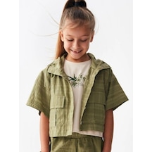 Nk Kids Kız Çocuk Pamuklu Keten Safari Ceket-14105 Haki