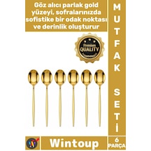 Kaşık Lüks Şık Modern Mutfak Sofra Sunum Takımı Paslanmaz Çelik Gold Renk 6 Parça Yemek Kaşığı Set