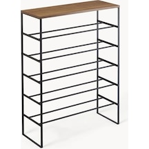 Kule Metal Doğal Ahşap Ayakkabı Rafı Siyah