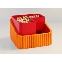 3d Baskı Fıstık Kasesi - Çift Hazneli Kabuk Ayırıcı Sunum Kasesi - Turuncu Kırmızı