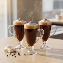 3 Lü Cam Kupa Seti 250 Ml Ayaklı Şeffaf Kahve Ve Tatlı Bardağı Latte, Cappuccino, Sıcak Çikolata İçin Aeropress