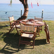 Marmaris Katlanır Ahşap Bahçe Balkon Seti: 120Lik Masa +4Sandalye
