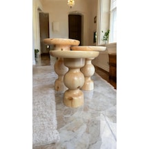 Wood Wooden Ahşap 3 Lü Set Mantar Yan Sehpa Modern Fiskos / Naturel Renk/ Zigon Sehpa Kahverengi