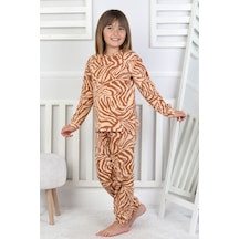 Kaplan Desenli Kız Çocuk Pijama Takımı Kahverengi