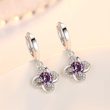 Mor Kadınlar İçin Sevimli Küpe Takı Basit Küpe Şanslı Yaprak Yonca Ebedi Küpe