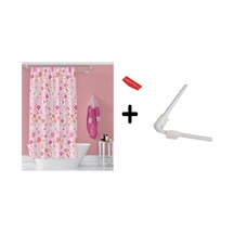 Banyo Perdesi 6811 1x180x200, Perde Borusu Askı Aparatı Köşe Boru Beyaz Hediyeli, Duş Perdesi Seti Çok Renkli