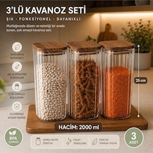 3 Adet Cam 2000 Ml 2 Litre Mega Boy Akasya Vakumlu Kapak Erzak Kavanozu Saklama Kabı Kahverengi