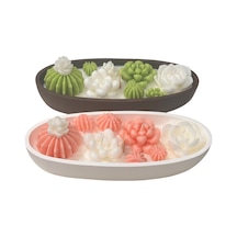 2 Li Kaktüs Sukulent Mum 21x9x4 Cm Yeşil Ve Bebe Pembesi Mango Ve Hindistan Cevizi Kolulu Yeşil