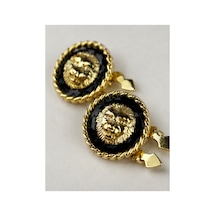 Button Aslan Figürlü Altın Renkli Düğme Broşu - Vintage İnci Detaylı Gold Altın Gömlek Yaka Kol Düğme Aksesuarı