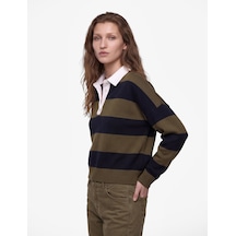 Koton Regular Fit Uzun Kollu Polo Yaka Çizgili Triko Kazak Lacivert Çizgili 7wak90321ht