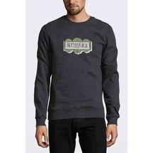 Beetlejuice Logo Baskılı Füme Antrasit Erkek Örme Sweatshirt