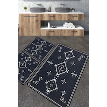 Antiguo Füme Banyo Halısı Djt 3 Lü Set Banyo Halısı Paspas Yıkanabilir Kaymaz Füme