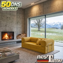 Nestime 200x100 Comfortnest Kanepe / Aktivite Koltuğu / Yatak 50 Dns Dayanıklı Orta Sert Sünger, Çıkarılabilir Kılıf, Pati Dostu Fitilli Kadife Kumaş Hardal