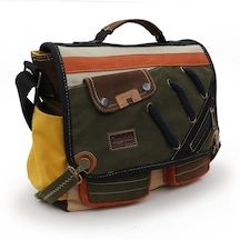 Cappadocia Vintage 4017 Haki Krem 14" Laptop Pamuk Gabardin Postacı Okul Çantası Unisex Kilitli Çok Cepli Omuz Askılı Haki - Turuncu