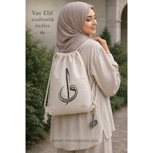 Hodie Collection Vav Elif Bez Çanta Hac Umre İçin İnce Hafif Büzgülü Sırt Çantası Ekru - 860671686 Ekru - 860671686 Ekru