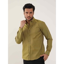 Dufy Hardal Erkek Slim Fit Düz Brent Düğmeli Yaka Uzun Kol Gömlek - 102454-hardal Hardal
