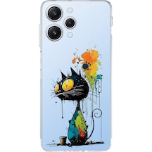 Redmi 12 İle Uyumlu Splash Kedi Tasarımlı Şeffaf Silikon Kılıf Şeffaf