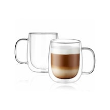 Çift Duvarlı Cam Kahve Kupası 250ml Isıya Dayanıklı, Mikrodalga & Bulaşık Makinesi Uyumlu, 2 Li Şık Set çok renkli