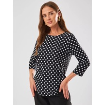 Velurteks 3/4 Kollu Ofis Günlük Bluz 212773912 Siyah Kristal