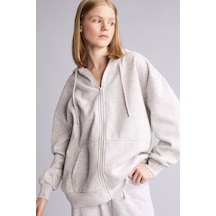 Defacto Pamuklu Oversize Kapüşonlu Gri Kadın Hırka V4233az/gr256