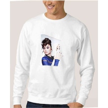 Demi Lovato Baskılı Beyaz Erkek Örme Sweatshirt