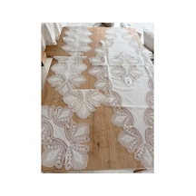 Salon Takımı Çeyizlik Krem Runner Set 5 Parça Keten Ranır Masa Konsol Sehpa Örtüsü Lavinya Çok Renkli