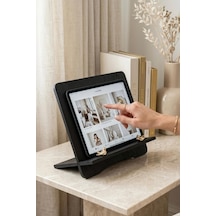 Siyah Ahşap Kitap Tablet Standı Kuş Detaylı